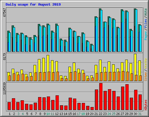 Daily usage for August 2019